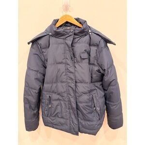 Wantdo Women's Navy Blue Puffer Jacket with Fur Trimmed Hood Size L